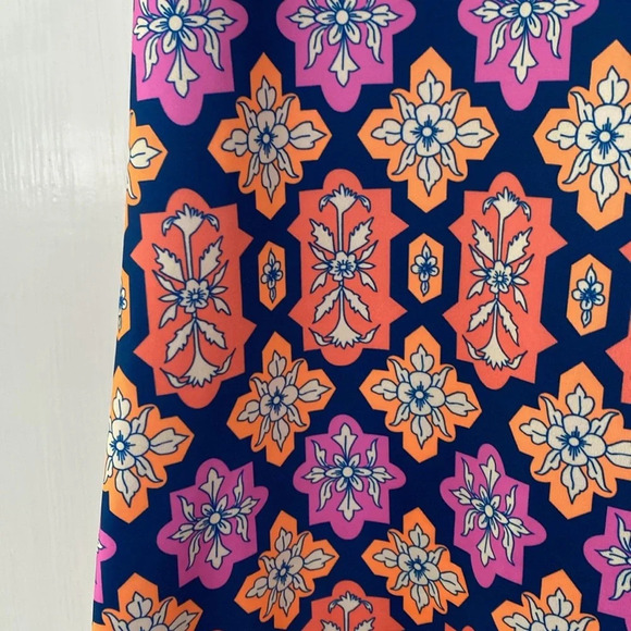Gretchen‎ Scott Split Neck Dress Haveli New Size XS Navy Orange Pink Printed - Picture 3 of 10
